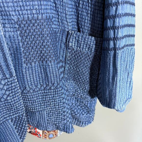 Johnny Was Sashiko Embroidered Patchwork Blazer - Medium - Women's Blue Chambray - Picture 3 of 7